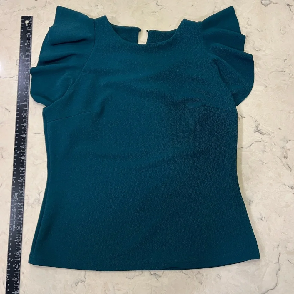 Elegant Teal Ruffle Sleeve Blouse - Picture 2 of 4